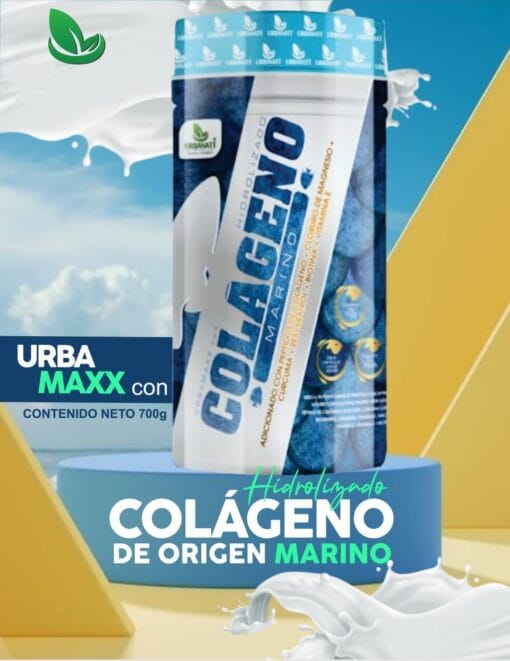 UrbaMaxx - Colágeno Hidrolizado de Origen Marino -  Péptidos + Cloruro de Magnesio + Cúrcuma + Resveratrol + Biotina + Vitamina E 700Gr