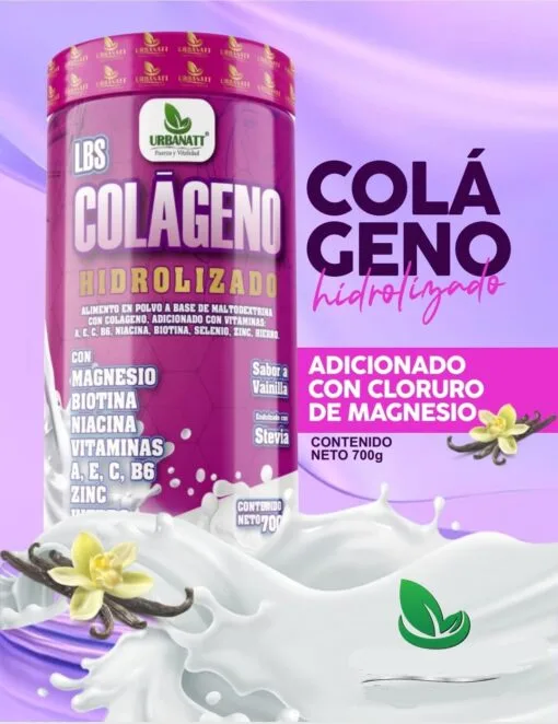 LBS Colágeno Hidrolizado - Cloruro de Magnesio + Biotina + Niacina + Vitaminas A, E, C, B6, + Zinc - 700Gr -Linea Premium