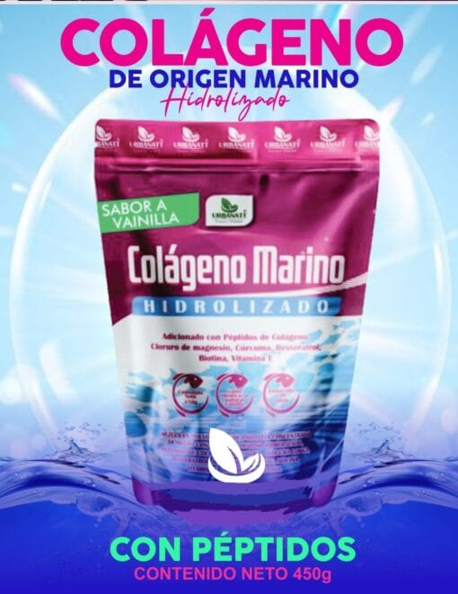 UrbaMaxx - Colágeno Hidrolizado de Origen Marino - Vanilla -  Péptidos + Cloruro de Magnesio + Cúrcuma + Resveratrol + Biotina + Vitamina E 450Gr