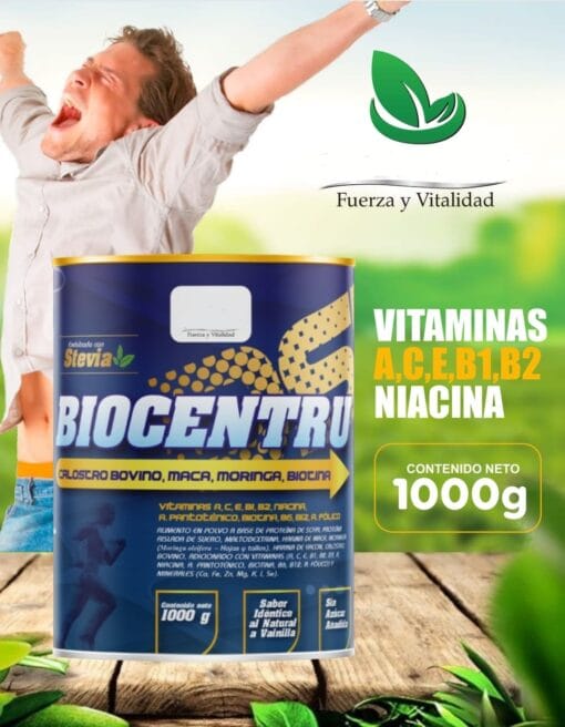 Biocentru- Vitaminas A, C, E, B1, B2 + Niacina + Calostro Bovino + Maca + Moringa + Biocina - 1.000gr