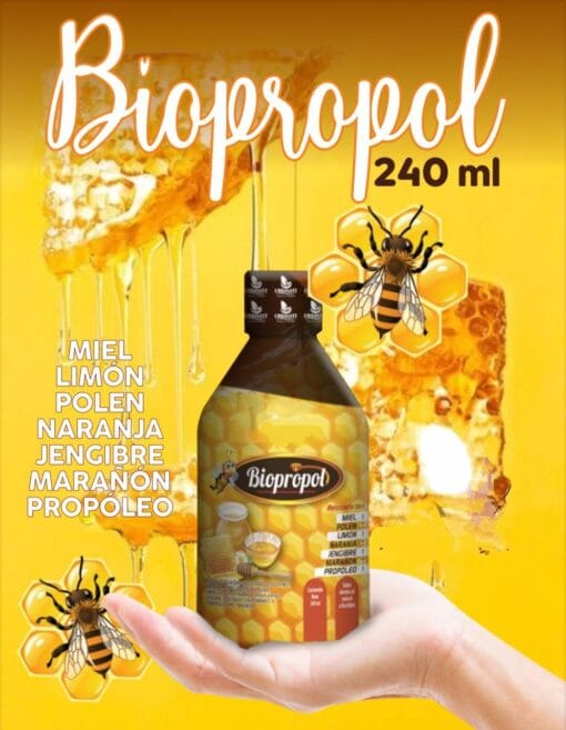 Biopropol - Miel + Limón + Polen + Naranja  + Jengibre + Marañón + propóleo 240ML