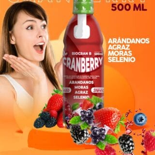 Cranberry - BioCran B - Arándanos + Agraz + Moras + Selenio - Stevia Fresa - 500ML