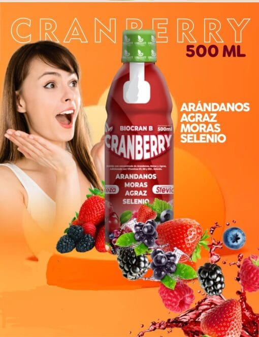 Cranberry - BioCran B - Arándanos + Agraz + Moras + Selenio - Stevia Fresa - 500ML