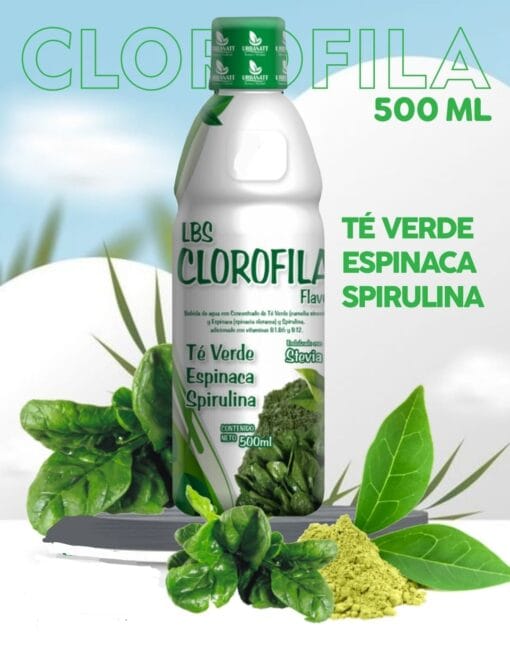Clorofila Lbs - Te Verde + Espinaca + Spirulina + Vitamina B1, B6 y B12 - Stevia - 500ML
