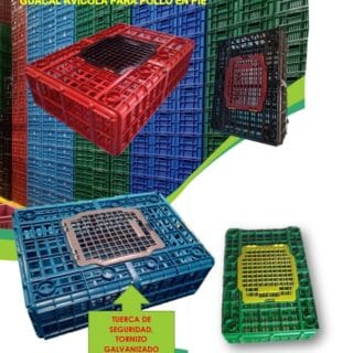 Guacal Avícula para pollo en pie  6.400Gr - Negra - Capacidad Carga 40Kg - 7 a 10 Unds Pollos - Ventas al por mayor y para Exportación