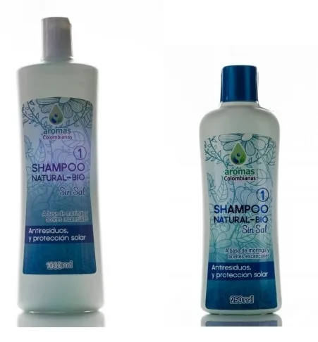 Shampoo Natural Bio - a Base de Moringa y Aceites Esenciales - Sin Sal - Anti Residuos y  Protección Solar - 250Ml - Ventas al por Mayor e Internacional