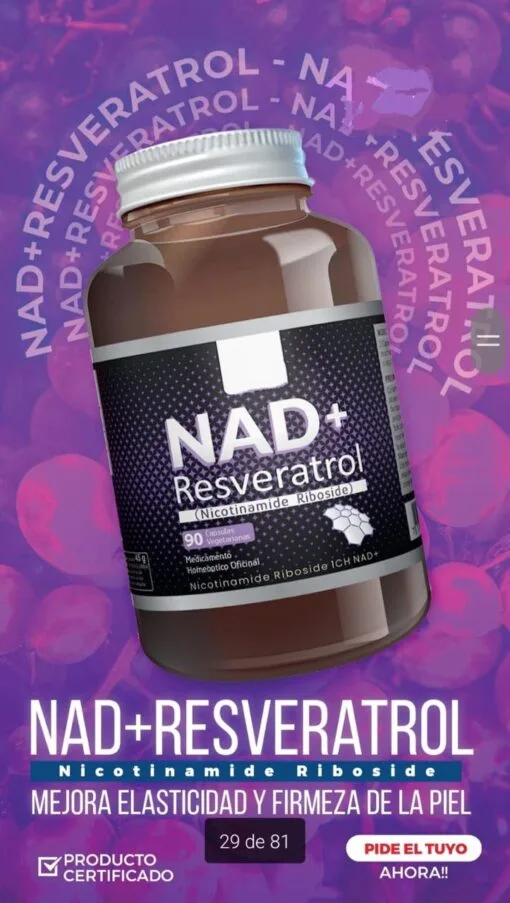NAD + RESVERATROL - Nicotinamide - Riboside - 90 Capsulas -  Ventas a Nivel Internacional