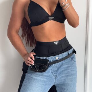 Top Prada Nylon Triangle Bralette – Negro