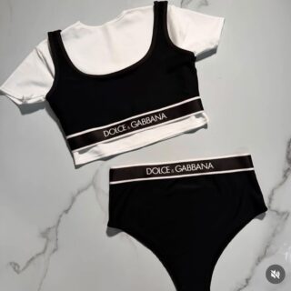 Conjunto Dolce & Gabbana Black & White – Crop Top + Panty Alta