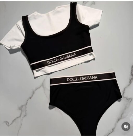 Conjunto Dolce & Gabbana Black & White – Crop Top + Panty Alta