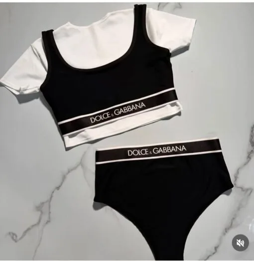 Conjunto Dolce & Gabbana Black & White – Crop Top + Panty Alta