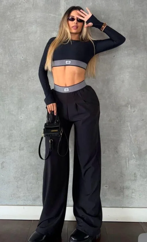 Conjunto Negro Alo Manga Larga con Pretina Rayada